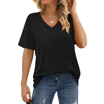 Womens Summer Tops Casual V Neck Short Sleeve T Shirts Plus Size