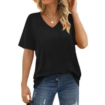 Womens Summer Tops Casual V Neck Short Sleeve T Shirts Plus Size