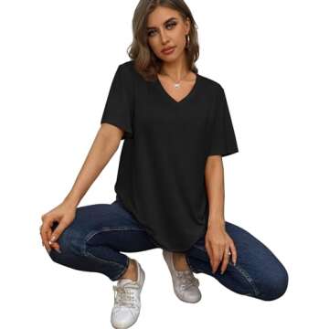 Womens Summer Tops Casual V Neck Short Sleeve T Shirts Plus Size