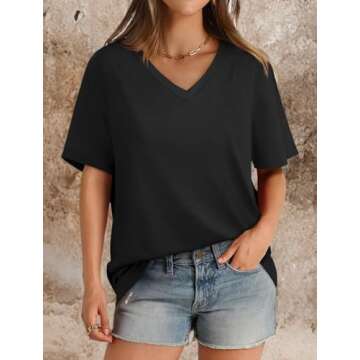 Womens Summer Tops Casual V Neck Short Sleeve T Shirts Plus Size
