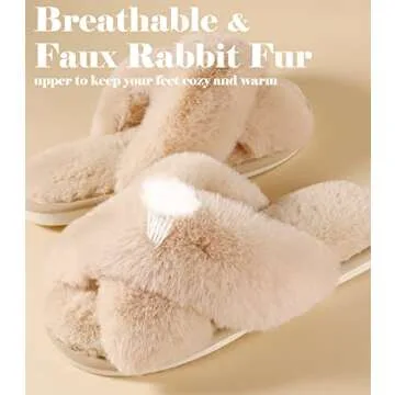 Ankis Camel Womens Fuzzy Slippers - 2Pair Cozy, Soft, Comfy, Relax Fluffy Slippers, Cross Band, Open Toe, Non-slip Womens Slippers, Indoor and Outdoor Fluffy Slippers