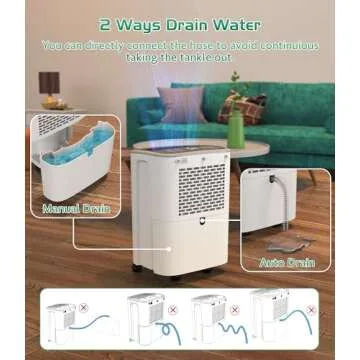 Dehumidifier 2500 Sq.Ft 30 Pint, Dehumidifiers with Drain Hose, 0.66 Gallon Water Tank, RUWORA Dehumidifiers for Home Basement Bedroom Bathroom, Overflow Protection, 24H Timer