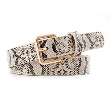 Women Fashion Snakeskin Print PU Leather Dress & Jeans Waist Belt for Girls and Ladies Gold Color Pi...