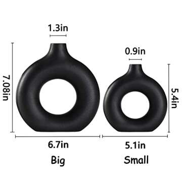 Black Ceramic Vase for Modern Home Decor, Round Matte Pampas Flower Vases Minimalist Nordic Boho Ins Style for Wedding Dinner Table Party Living Room Office Bedroom, Decorative Gift