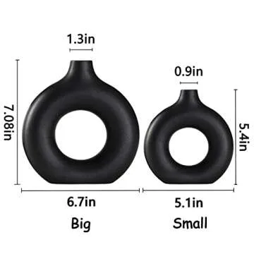 Black Ceramic Vase for Modern Home Decor, Round Matte Pampas Flower Vases Minimalist Nordic Boho Ins Style for Wedding Dinner Table Party Living Room Office Bedroom, Decorative Gift