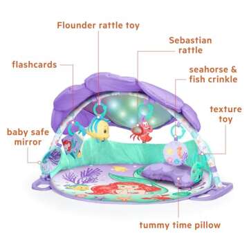 Bright Starts Disney Baby The Little Mermaid Twinkle Trove Light-Up Musical Baby Activity Gym with Tummy Time Pillow, Newborn+