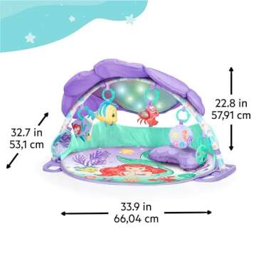 Bright Starts Disney Baby The Little Mermaid Twinkle Trove Light-Up Musical Baby Activity Gym with Tummy Time Pillow, Newborn+
