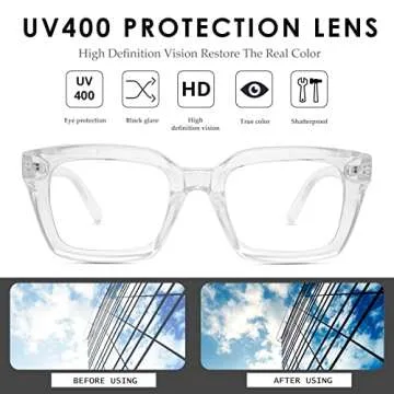 NULOOQ Fashion Vintage Square Non-prescription Clear Lens Glasses for Women Men, Thick Frame Fake Eyeglasses (Black + Transparent) - 2 Pack