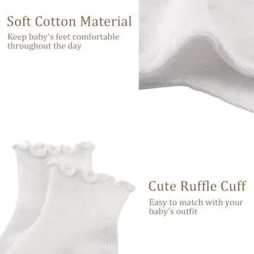 Meeshine Infant Baby Girls Boys Ruffle Socks Kids Frilly Turn Cuff Cotton Mesh Dress Ankle Socks for Toddler 0-3T