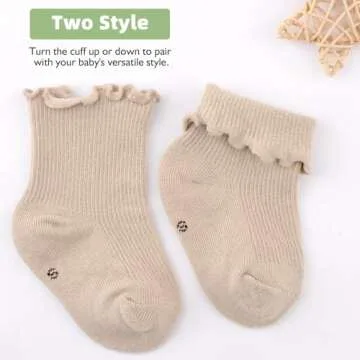 Meeshine Infant Baby Girls Boys Ruffle Socks Kids Frilly Turn Cuff Cotton Mesh Dress Ankle Socks for Toddler 0-3T