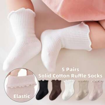 Meeshine Infant Baby Girls Boys Ruffle Socks Kids Frilly Turn Cuff Cotton Mesh Dress Ankle Socks for Toddler 0-3T