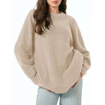 Saodimallsu Womens Oversized Sweater 2024 Fall Trendy Fuzzy Crew Neck Long Sleeve Casual Tunic Sweat...