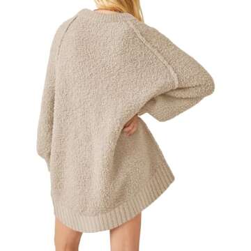 Saodimallsu Womens Oversized Sweater 2024 Fall Trendy Fuzzy Crew Neck Long Sleeve Casual Tunic Sweaters Apricot