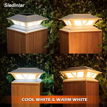 SIEDiNLAR Solar Post Lights Outdoor 2 Modes LED Fence Deck Cap Light for 4x4 5x5 6x6 Posts Garden Patio Decoration Warm White/Cool White Lighting White (2 Pack)
