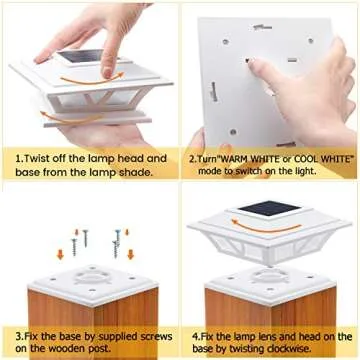 SIEDiNLAR Solar Post Lights Outdoor 2 Modes LED Fence Deck Cap Light for 4x4 5x5 6x6 Posts Garden Patio Decoration Warm White/Cool White Lighting White (2 Pack)