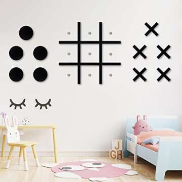 Magnetic Tic Tac Toe Wall-Mount Game, Game Room Decor,Kids&Adults Indoor Party Game,Modern Wall Decals for Kids Room,Playroom Decals,Classroom&Offices,Best Gift for Family, Friends (no Punching)