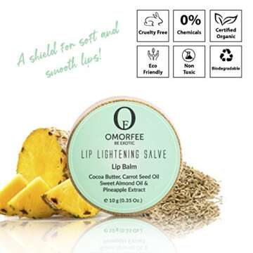 Omorfee 100% Organic Lip Lightening Balm, balm for Dark Lips, Balm with SPF, Natural Protection, Repair, Moisturizer, Cocoa Butter, Carrot Seed Oil & Pineapple Extract -10g/ 0.35Oz