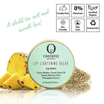 Omorfee 100% Organic Lip Lightening Balm, balm for Dark Lips, Balm with SPF, Natural Protection, Repair, Moisturizer, Cocoa Butter, Carrot Seed Oil & Pineapple Extract -10g/ 0.35Oz