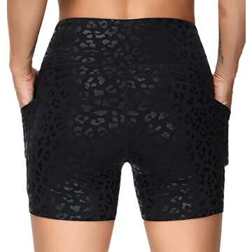 THE GYM PEOPLE High Waist Yoga Shorts for Women Tummy Control Fitness Athletic Workout Running Shorts with Deep Pockets (Medium, Black spot Leopard)