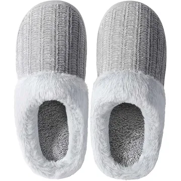 shoeslocker Slippers for Women Memory Foam Fuzzy House Slippers Bedroom Non-slip Warm Fluffy Plush W...