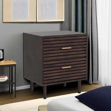 Alohappy Nightstands Set of 2, Mid Century Modern Night Stands, Fluted Bedside Table for Bedroom, End Table with Storage Drawers, Vintage Bed Side Table Wood Accent Table for Living Room, Brown 2pcs