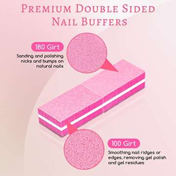 50Pcs Mini Nail Buffers - 100/180 Grit Nail Buffers Bulk for Natural Nails and Gel Polish, Nails Buffering, Portable Double-Sided Nail Buff Set for Buffing and Smoothing Nails (Pink)