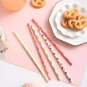 YAOSHENG Fruits Paper Straws, Pack 100 for Party Supplies,Birthday,Wedding,Bridal/Baby Shower,Juice, shakes,Smoothies