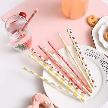 YAOSHENG Fruits Paper Straws, Pack 100 for Party Supplies,Birthday,Wedding,Bridal/Baby Shower,Juice, shakes,Smoothies