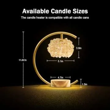 Yeuslor Gold Candle Warmer Lamp for Jar Candles with Adjustable Brightness＆Timer，Handcrafted Crystal＆Wooden Base,Candle Lamp Luxurious Design+2Bulbs,Home Decoration Electric Candle lamp(C-Shaped)