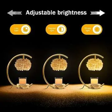 Yeuslor Gold Candle Warmer Lamp for Jar Candles with Adjustable Brightness＆Timer，Handcrafted Crystal＆Wooden Base,Candle Lamp Luxurious Design+2Bulbs,Home Decoration Electric Candle lamp(C-Shaped)