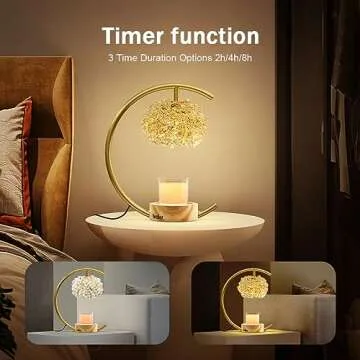 Yeuslor Gold Candle Warmer Lamp for Jar Candles with Adjustable Brightness＆Timer，Handcrafted Crystal＆Wooden Base,Candle Lamp Luxurious Design+2Bulbs,Home Decoration Electric Candle lamp(C-Shaped)