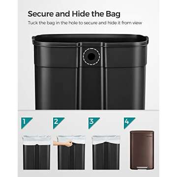 SONGMICS 13 Gallon (50 L) Trash Can, Stainless Steel Kitchen Garbage Can, Recycling or Waste Bin, Soft Close, Step-On Pedal, Removable Inner Bucket, Brown ULTB50BR