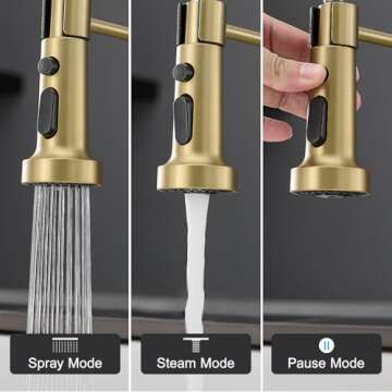 AIMADI Brushed Gold Kitchen Faucet with Pull Down Sprayer for Farmhouse Sink