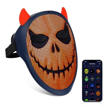 URAO NAFEELION LED Mask with Bluetooth, Rechargeable Halloween LED Light up Mask with Inter Gesture ...