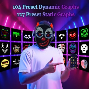 URAO NAFEELION LED Mask with Bluetooth, Rechargeable Halloween LED Light up Mask with Inter Gesture Sensing, Programmable App Controlled LED Halloween Mask for Costume Cosplay Party Masquerade