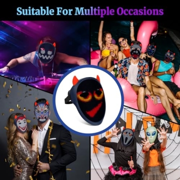 URAO NAFEELION LED Mask with Bluetooth, Rechargeable Halloween LED Light up Mask with Inter Gesture Sensing, Programmable App Controlled LED Halloween Mask for Costume Cosplay Party Masquerade