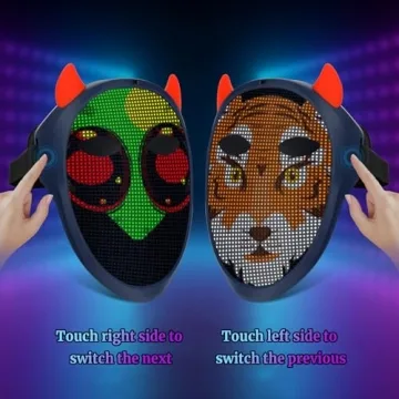 URAO NAFEELION LED Mask with Bluetooth, Rechargeable Halloween LED Light up Mask with Inter Gesture Sensing, Programmable App Controlled LED Halloween Mask for Costume Cosplay Party Masquerade