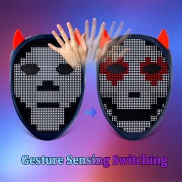 URAO NAFEELION LED Mask with Bluetooth, Rechargeable Halloween LED Light up Mask with Inter Gesture Sensing, Programmable App Controlled LED Halloween Mask for Costume Cosplay Party Masquerade