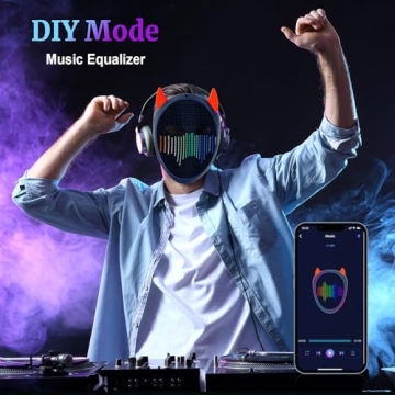 URAO NAFEELION LED Mask with Bluetooth, Rechargeable Halloween LED Light up Mask with Inter Gesture Sensing, Programmable App Controlled LED Halloween Mask for Costume Cosplay Party Masquerade