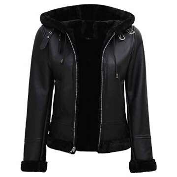 Blingsoul Black Leather Jacket Women | [1309282] Grace Black Hooded, S