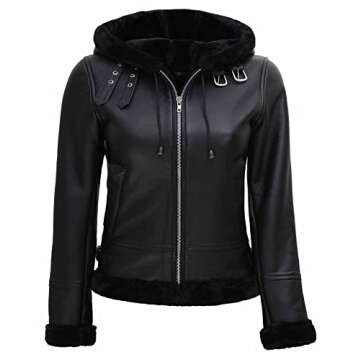 Blingsoul Black Leather Jacket Women | [1309282] Grace Black Hooded, S