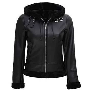 Blingsoul Black Leather Jacket Women | [1309282] Grace Black Hooded, S