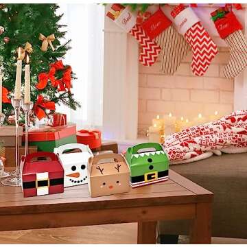 Gift Boutique 24 Pack Christmas Treat Boxes Xmas Cardboard Party Favor Gable Paper Box Santa Elf Snowman Reindeer for Wrapping Classroom Supply Fill with Candy Treats Cookies Cupcake Goodies Prize