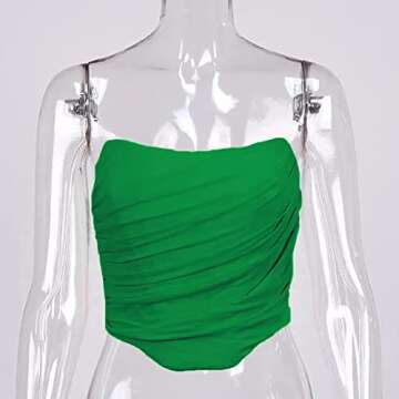 Women's Vintage Strapless Open Back Boned Mesh Bustier Zip Back Corset Bodyshaper Crop Top