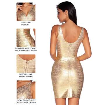 meilun Sexy V-Neck Bandage Bodycon Cocktail Dress for Wedding Guest Strap Foil Formal Gowns Evening ...