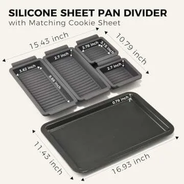 Hongbake Baking Sheet Pan Dividers with A Half Sheet Pan, Reusable Silicone Dividers for Meal Prep, Nonstick Bakeware Sets for Oven & Air Fryer, Dishwasher Safe, Reinforced Rims, 4 Cheat, 1 Pan