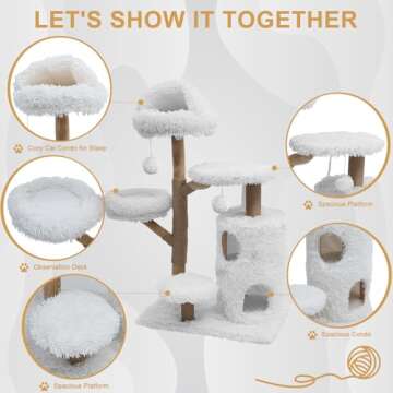 GLUTIA Tall Wooden Cat Tree for Indoor Large Cats, Modern Cat Tree Tower with Jumping Platforms, Cat Condo, Cat Scratching Posts for Multiple Cats