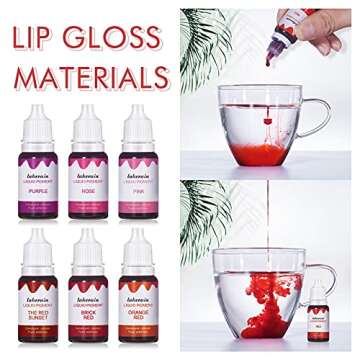 BONNIE CHOICE 12 Colors Liquid Lip Gloss Pigment Set, DIY Lipstick Liquid Pigment Set for Making Lip Gloss, DIY Lip Gloss Pigment Cosmetic Dye, Edible Coloring Pure Plant Pigment for Lip Gloss Base