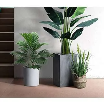 Ollain Artificial Palm Faux Plant Fake Tree Tropical Leaf Bush Plastic Greenery Large Areca Palm Plants Bush Imitation Ferns (Green, 2 PCS)