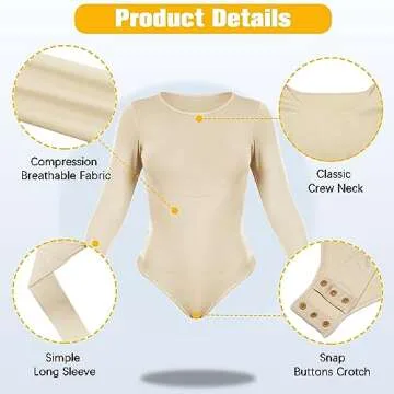 VVX Shapewear Bodysuit for Women Tummy Control Long Sleeve Round Neck Thong Tops Seamless Sexy Body Suits - Nude XS/S
